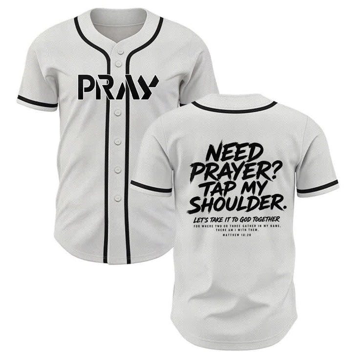 Christianartworkshop Prega Tocca la mia spalla Messaggio Maglia da baseball - Bianco - 5XL - image 0