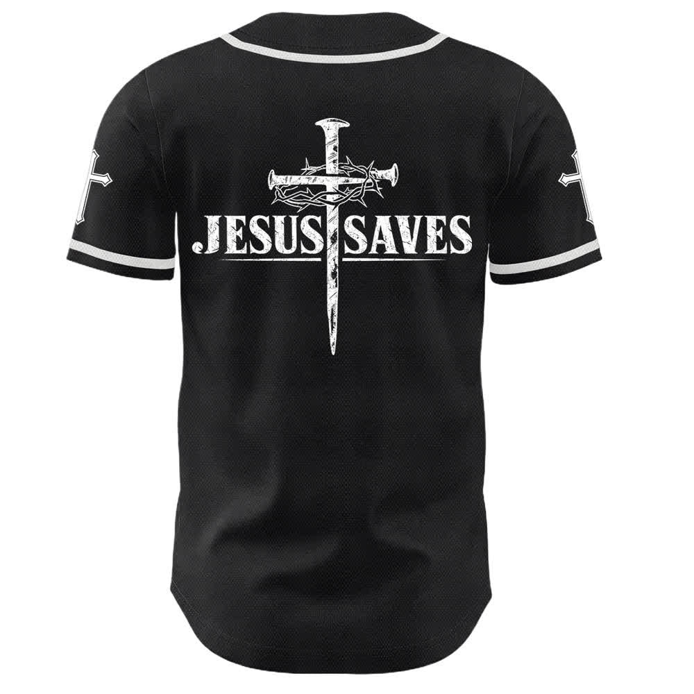 Christianartworkshop Gesù salva Corona di spine Maglia da baseball nera - image 1