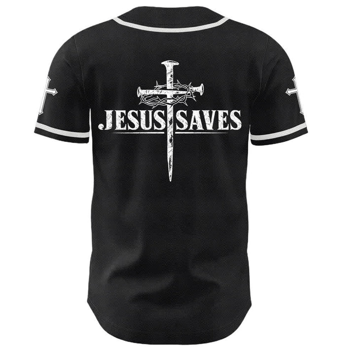 Christianartworkshop Gesù salva Corona di spine Maglia da baseball nera - image 1