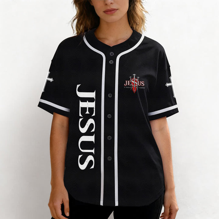 Christianartworkshop Gesù salva Corona di spine Maglia da baseball nera - image 4