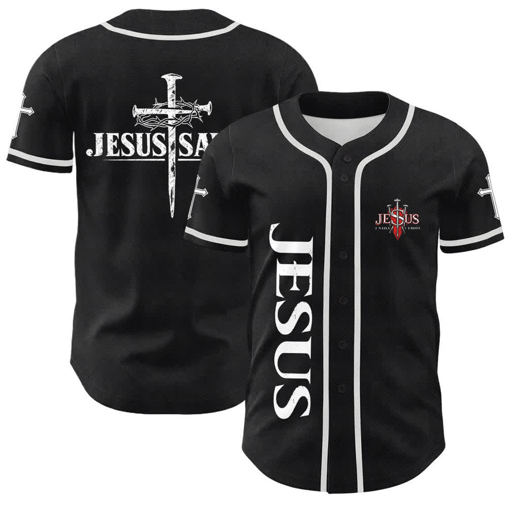 Christianartworkshop Gesù salva Corona di spine Maglia da baseball nera - Bianco - 5XL - image 0