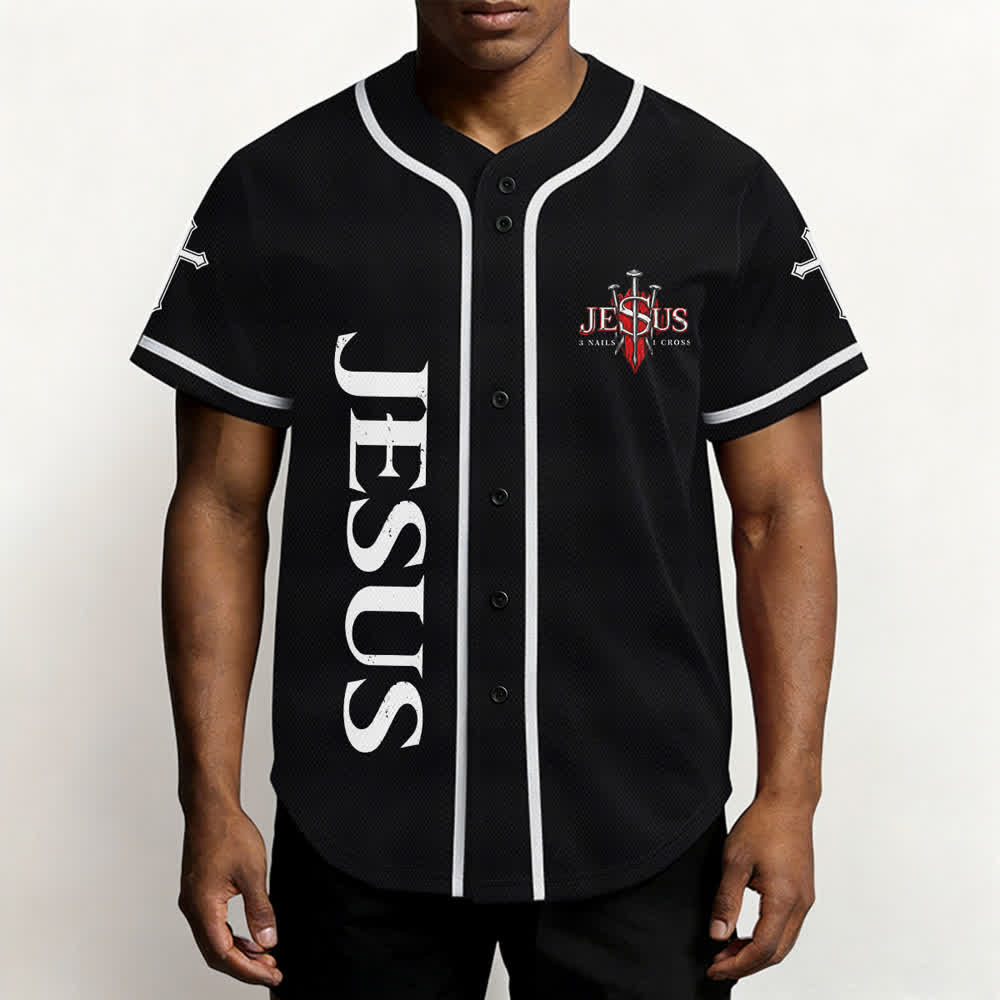 Christianartworkshop Gesù salva Corona di spine Maglia da baseball nera - image 6