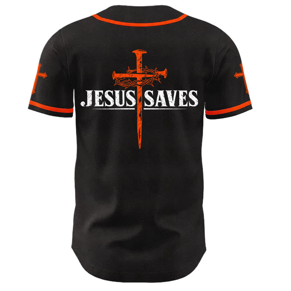 Christianartworkshop Gesù salva Corona di spine Maglia da baseball nera - image 8