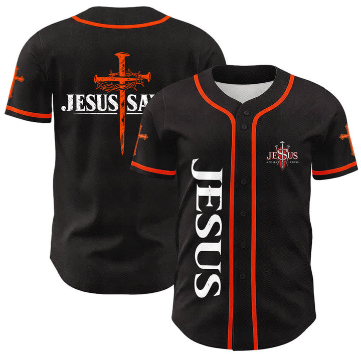 Christianartworkshop Gesù salva Corona di spine Maglia da baseball nera - Arancia - 5XL - image 7