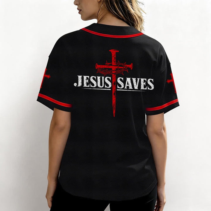 Christianartworkshop Gesù salva Corona di spine Maglia da baseball nera - image 17