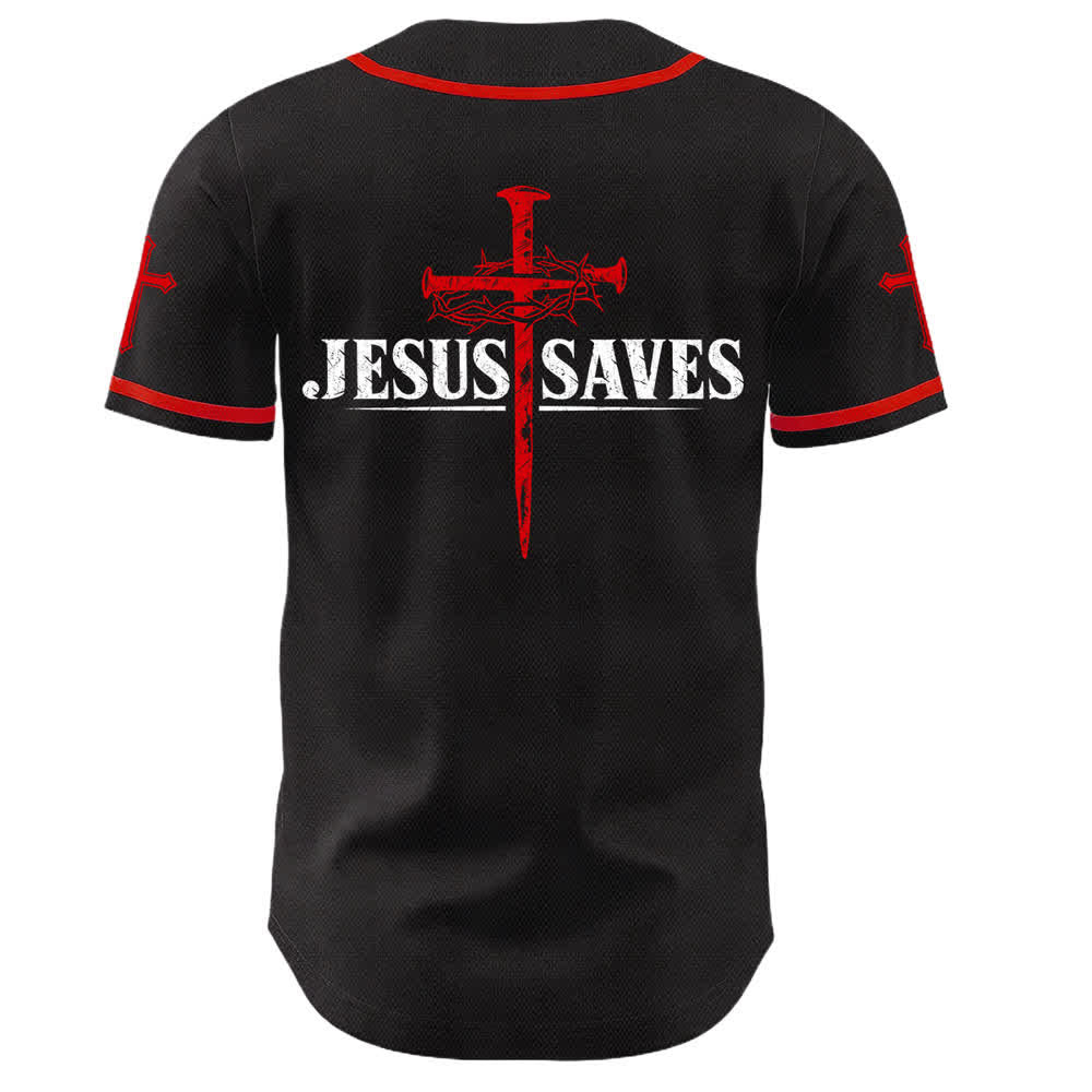 Christianartworkshop Gesù salva Corona di spine Maglia da baseball nera - image 15