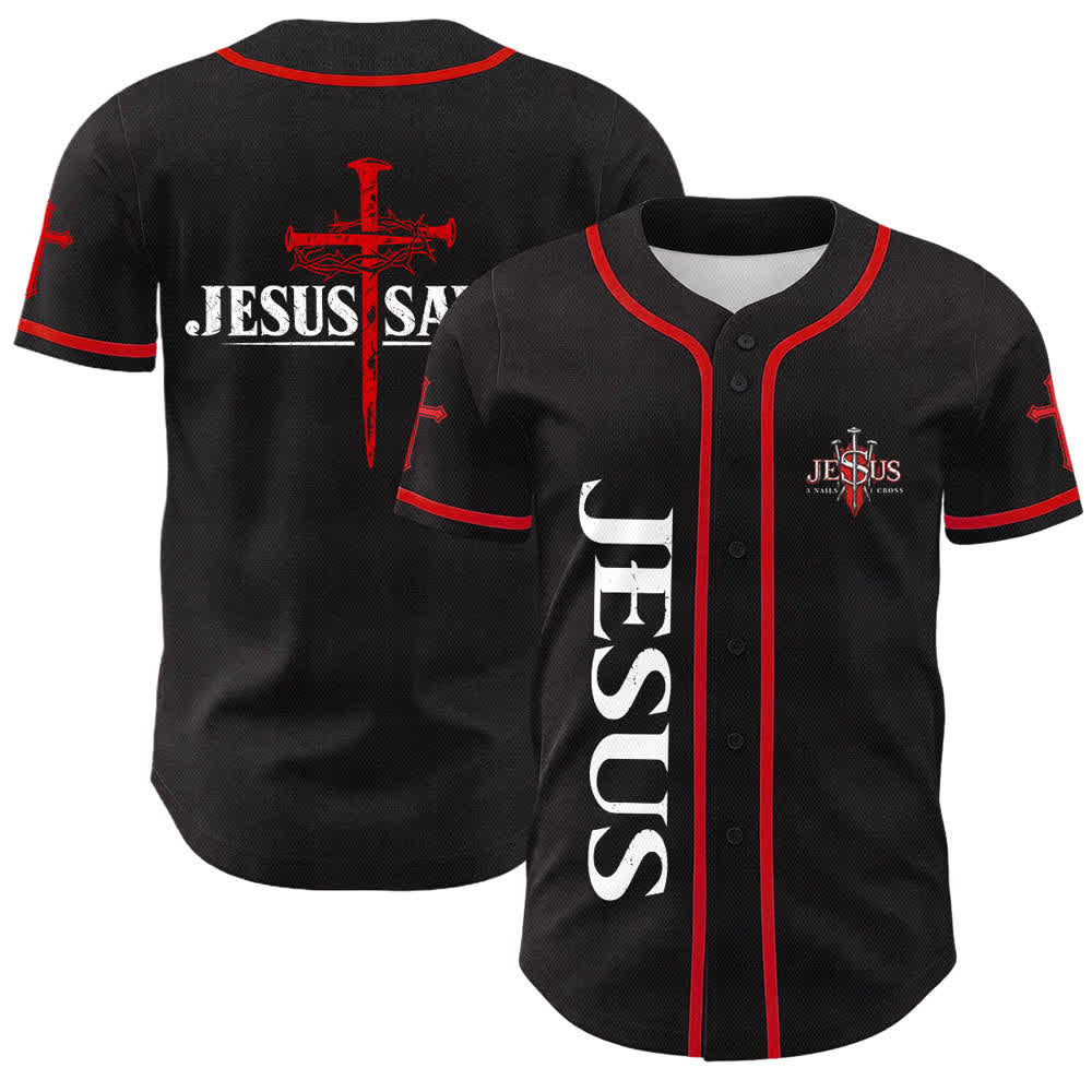 Christianartworkshop Gesù salva Corona di spine Maglia da baseball nera - Rosso - 5XL - image 14