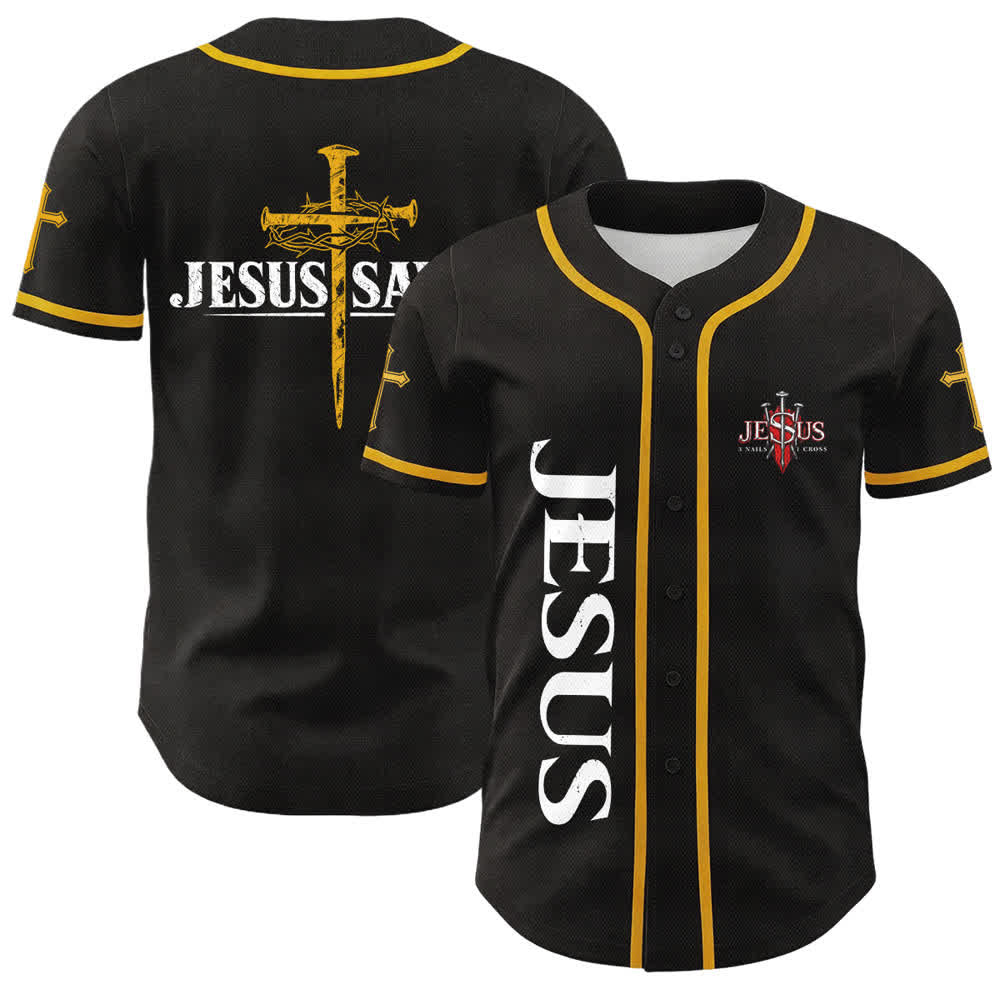 Christianartworkshop Gesù salva Corona di spine Maglia da baseball nera - Giallo - 5XL - image 21