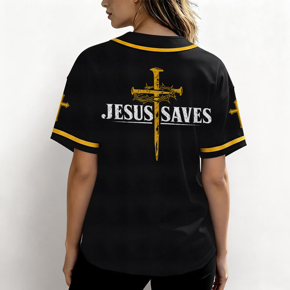 Christianartworkshop Gesù salva Corona di spine Maglia da baseball nera - image 24