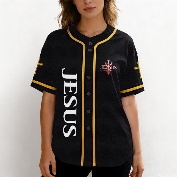 Christianartworkshop Gesù salva Corona di spine Maglia da baseball nera - image 25