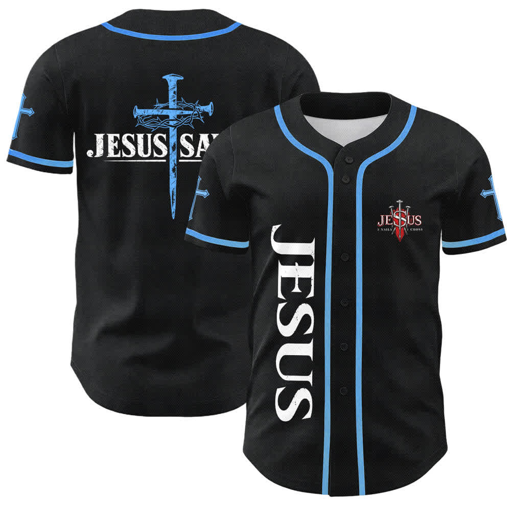 Christianartworkshop Gesù salva Corona di spine Maglia da baseball nera - Blu celeste - 5XL - image 28