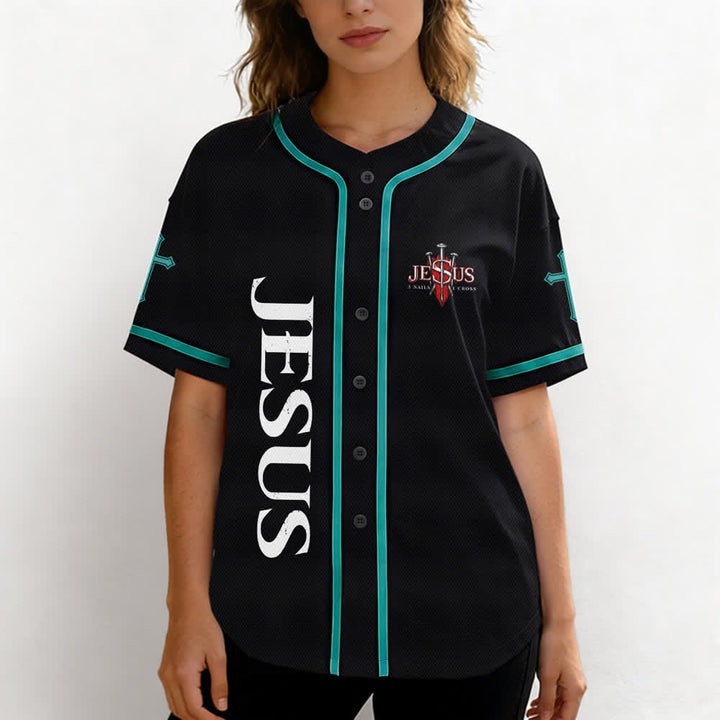 Christianartworkshop Gesù salva Corona di spine Maglia da baseball nera - image 39