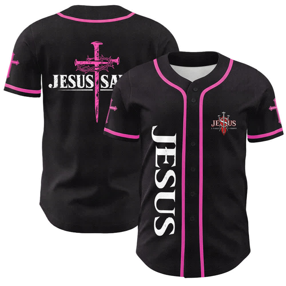 Christianartworkshop Gesù salva Corona di spine Maglia da baseball nera - Rosa - 5XL - image 42