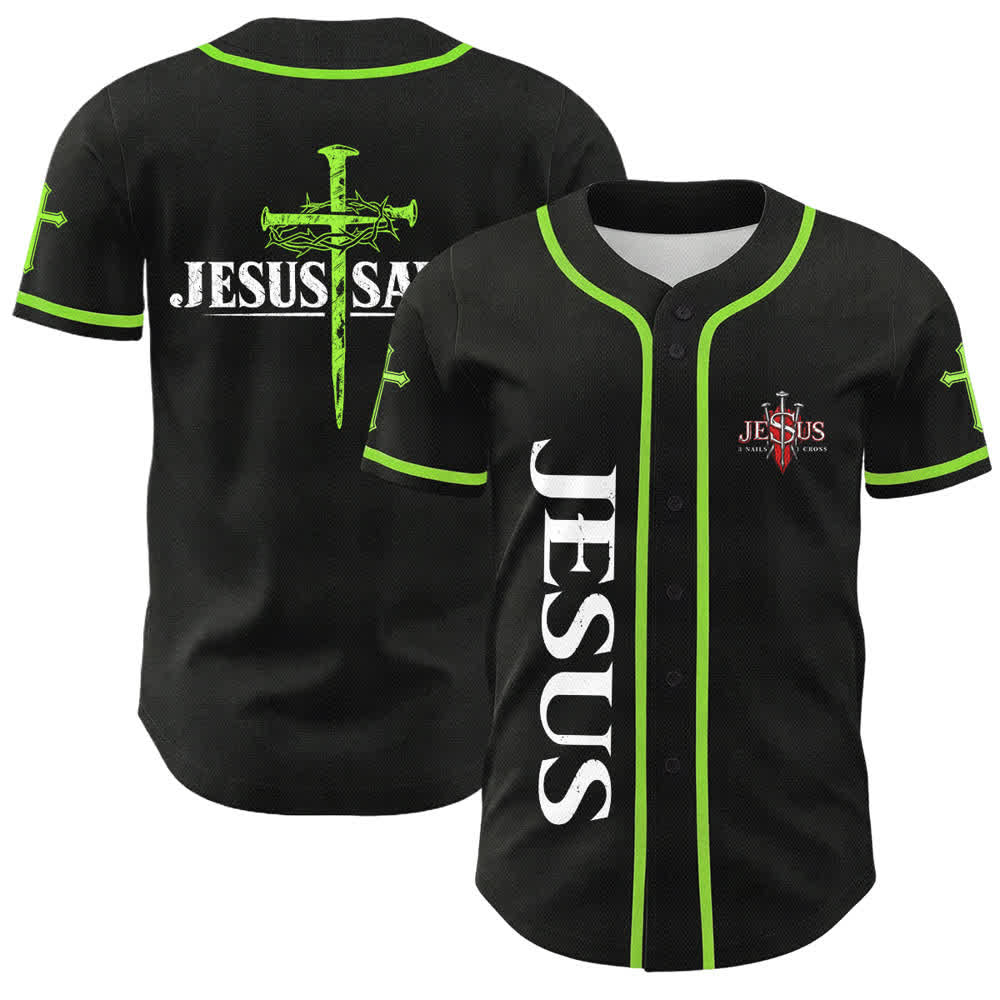 Christianartworkshop Gesù salva Corona di spine Maglia da baseball nera - Verde - 5XL - image 49