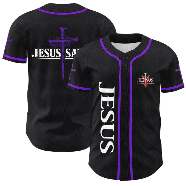 Christianartworkshop Gesù salva Corona di spine Maglia da baseball nera - Viola - 5XL - image 56