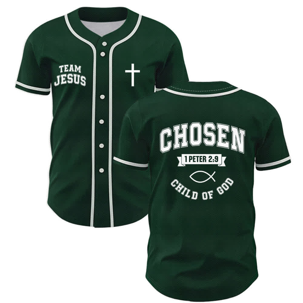 Maglia da baseball del team Jesus Chosen Child of God di Christianartworkshop - Verde - 5XL - image 21