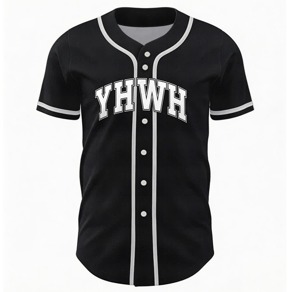 Christianartworkshop Maglia da baseball YHWH Varsity con bottoni frontali - Nero - 5XL - image 3