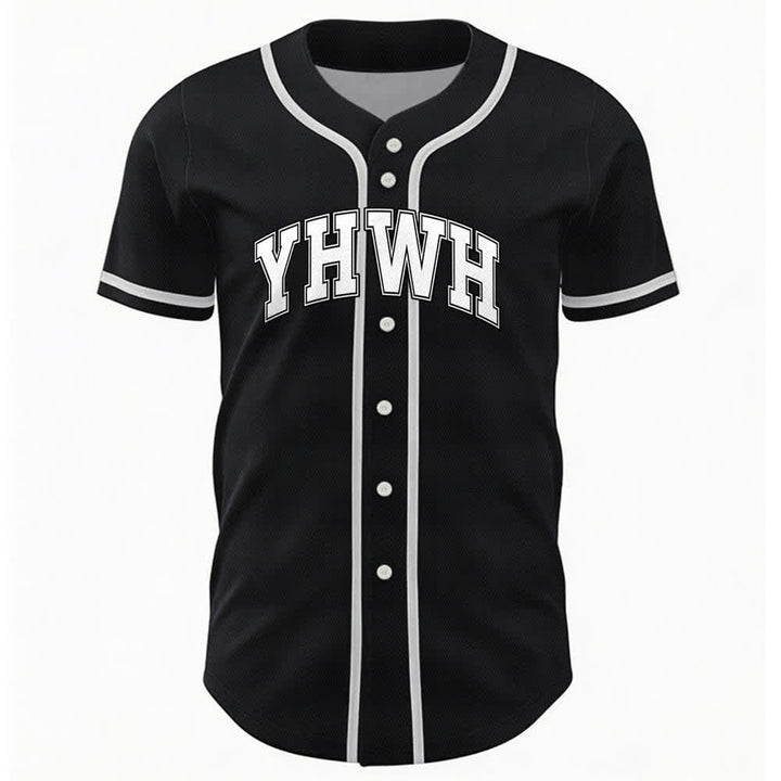 Christianartworkshop Maglia da baseball YHWH Varsity con bottoni frontali - Nero - 5XL - image 3