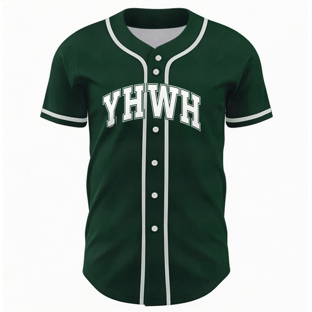 Christianartworkshop Maglia da baseball YHWH Varsity con bottoni frontali - Verde - 5XL - image 9