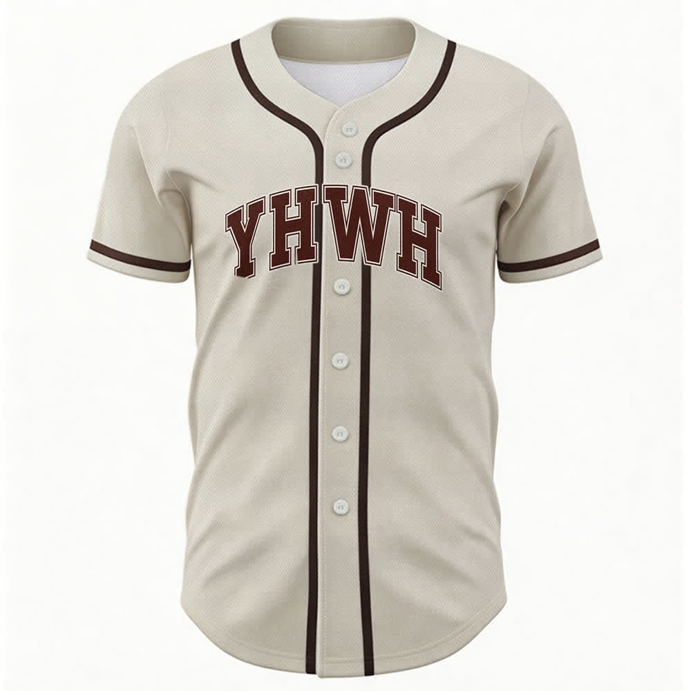 Christianartworkshop Maglia da baseball YHWH Varsity con bottoni frontali - Beige - 5XL - image 6