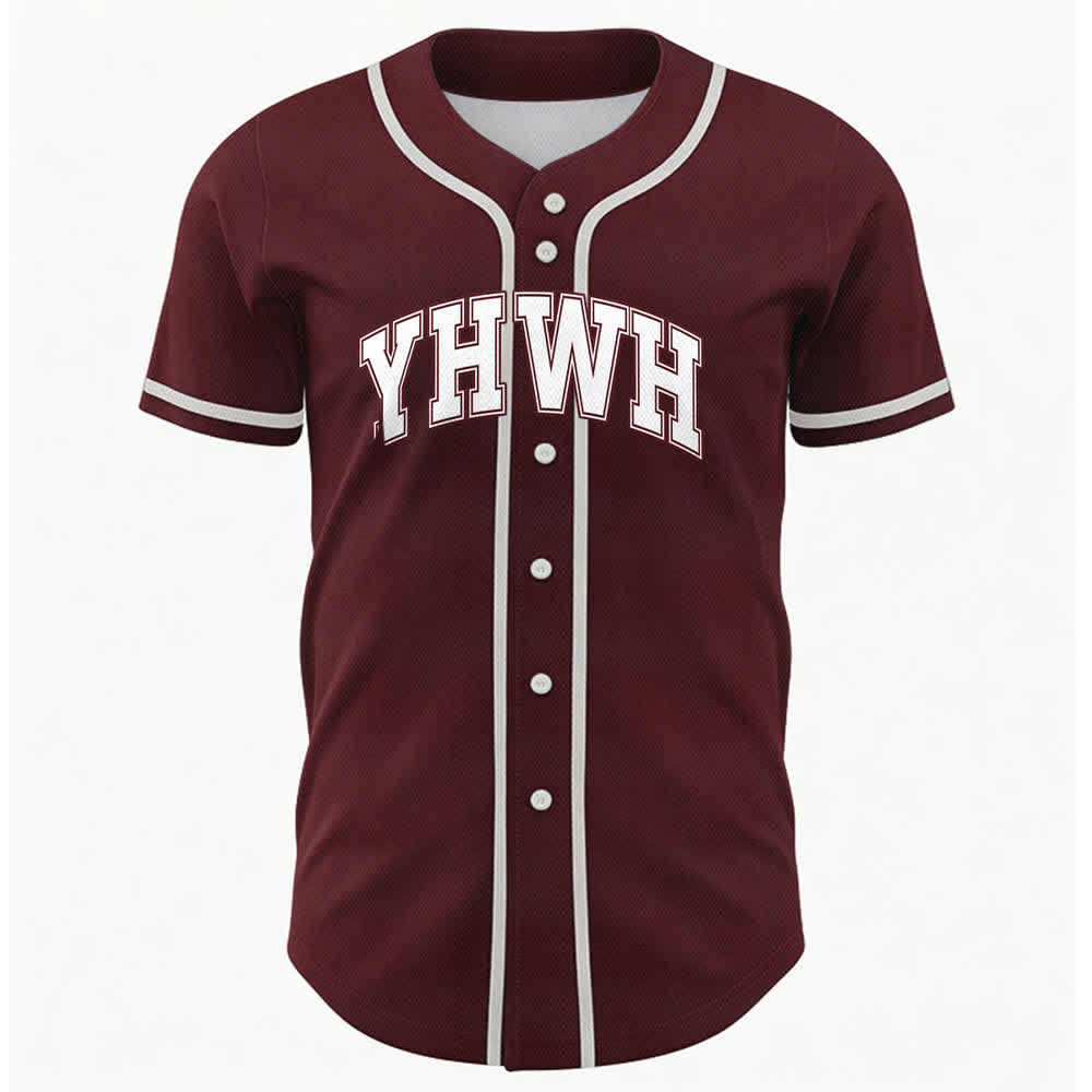 Christianartworkshop Maglia da baseball YHWH Varsity con bottoni frontali - Vino - 5XL - image 12
