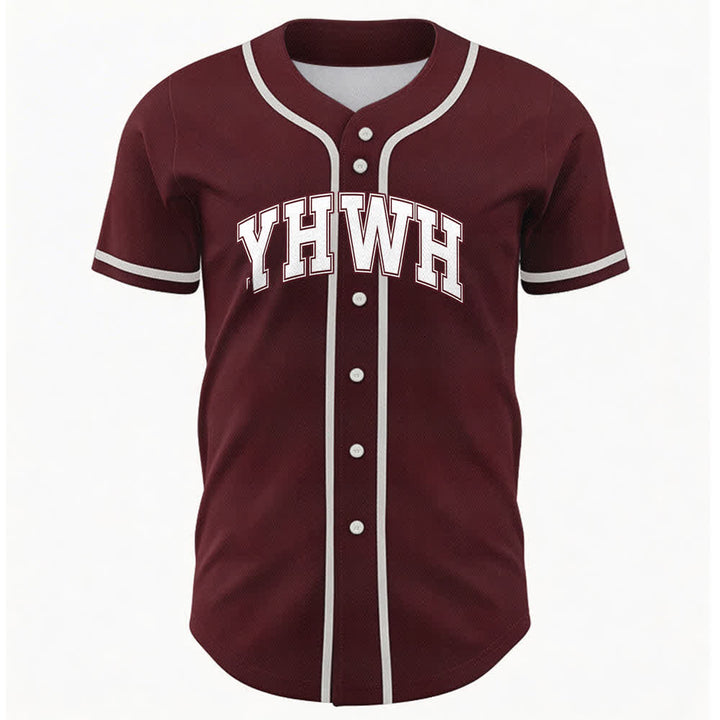 Christianartworkshop Maglia da baseball YHWH Varsity con bottoni frontali - Vino - 5XL - image 12