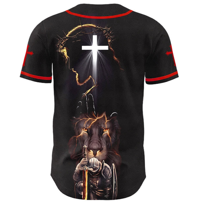 Christianartworkshop Maglia da baseball nera con bottoni raffigurante l'armatura del leone di Gesù - image 8