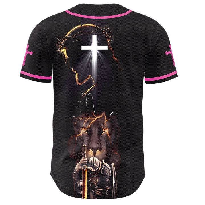 Christianartworkshop Maglia da baseball nera con bottoni raffigurante l'armatura del leone di Gesù - image 43