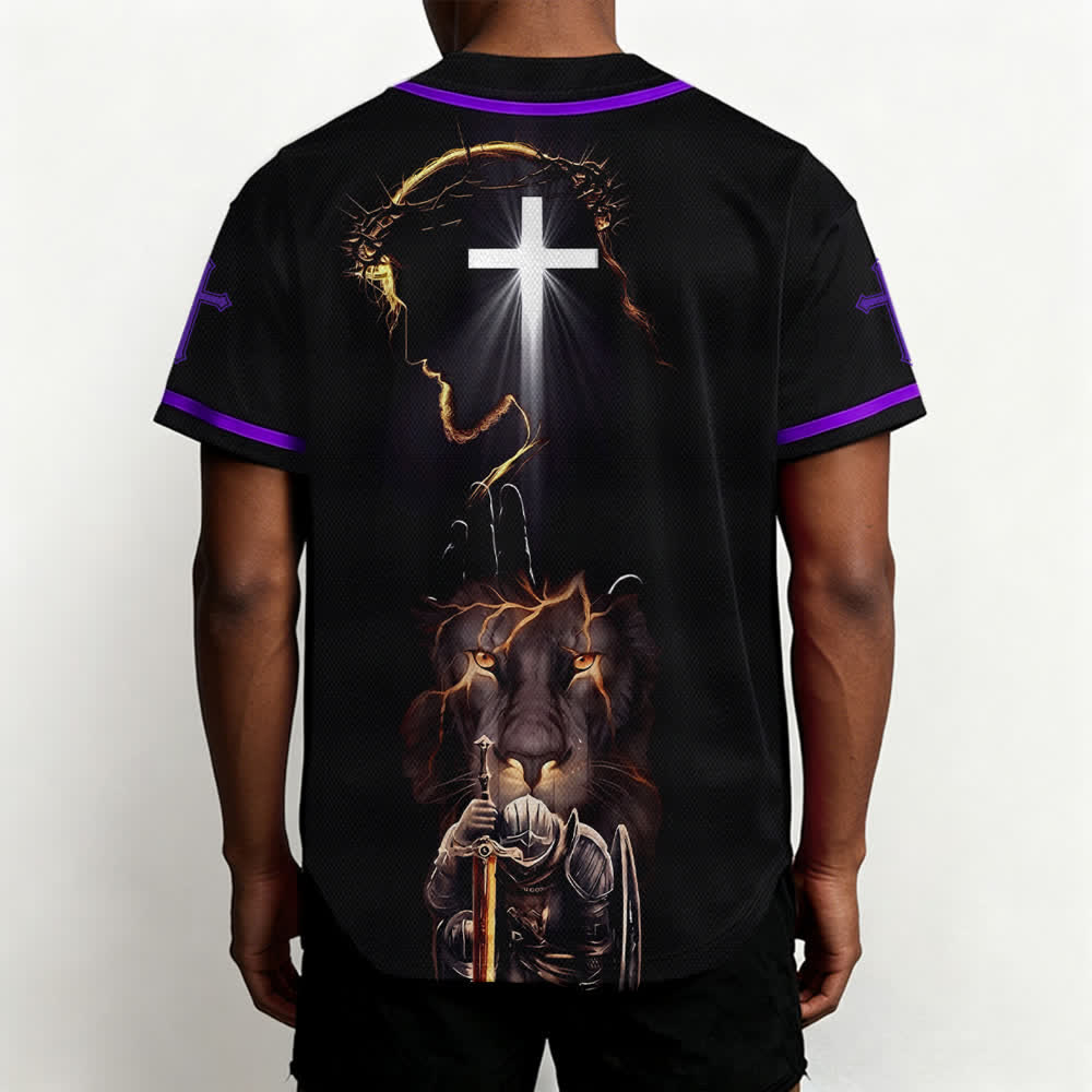 Christianartworkshop Maglia da baseball nera con bottoni raffigurante l'armatura del leone di Gesù - image 61