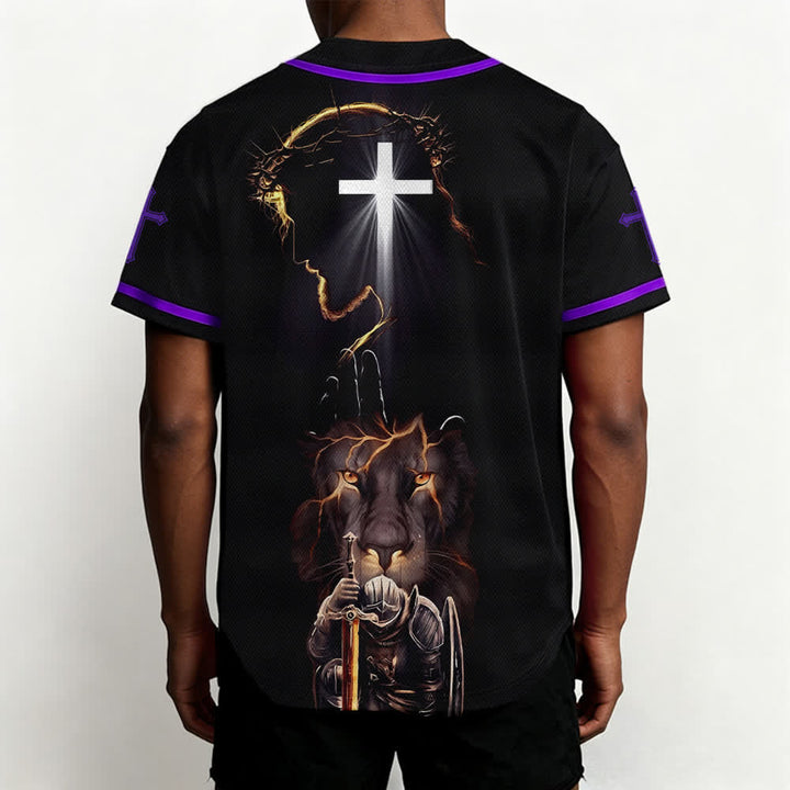Christianartworkshop Maglia da baseball nera con bottoni raffigurante l'armatura del leone di Gesù - image 61