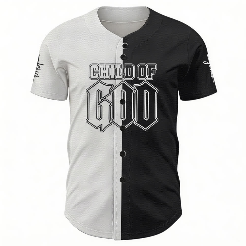 Christianartworkshop Child Of God Maglia da baseball divisa in bianco e nero - image 2
