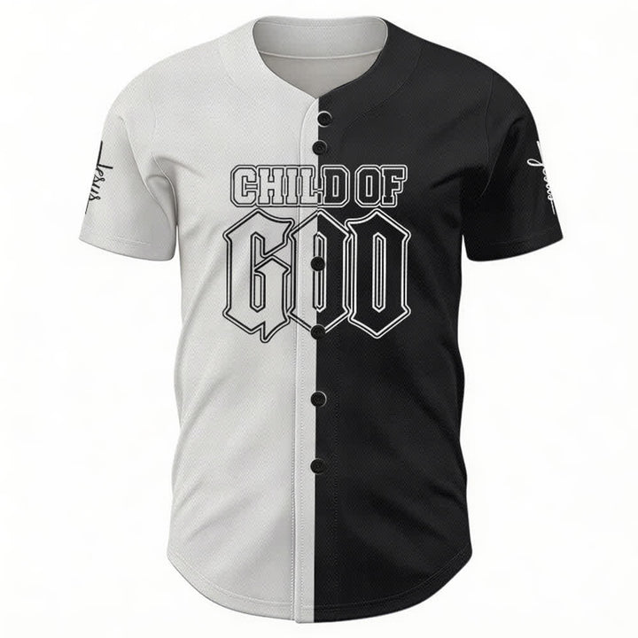 Christianartworkshop Child Of God Maglia da baseball divisa in bianco e nero - image 2
