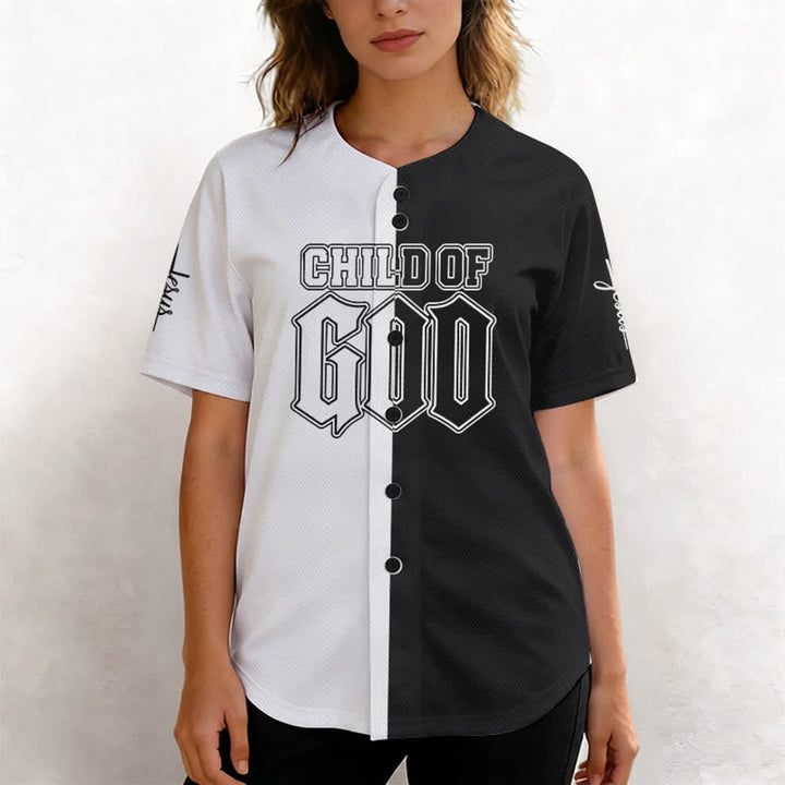 Christianartworkshop Child Of God Maglia da baseball divisa in bianco e nero - image 4