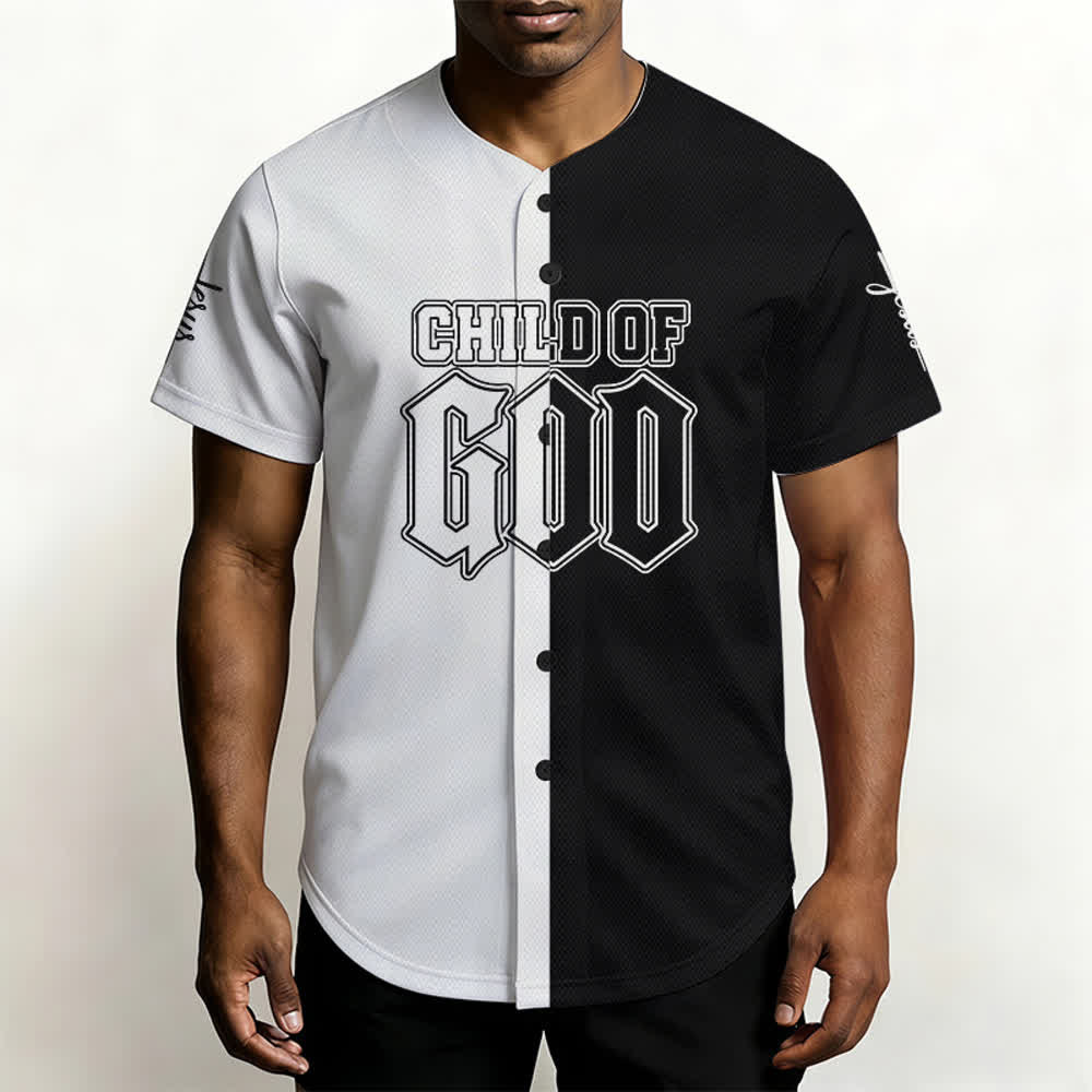 Christianartworkshop Child Of God Maglia da baseball divisa in bianco e nero - image 6