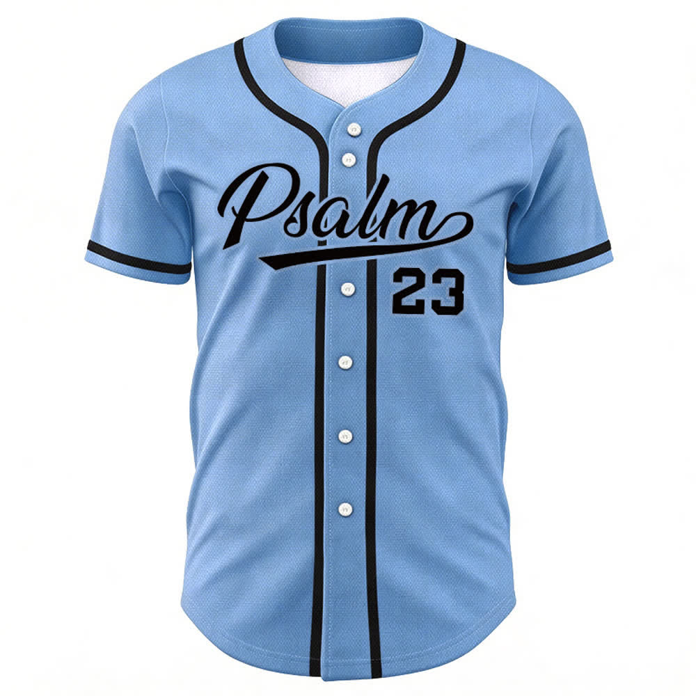 Christianartworkshop Salmo 23 Maglia da baseball della squadra con versetto biblico blu navy - image 44
