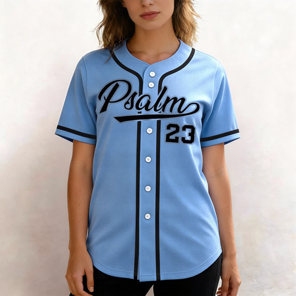 Christianartworkshop Salmo 23 Maglia da baseball della squadra con versetto biblico blu navy - image 48