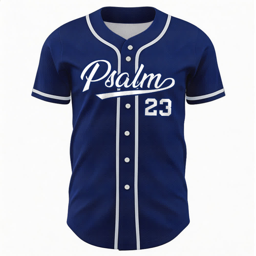 Christianartworkshop Salmo 23 Maglia da baseball della squadra con versetto biblico blu navy - image 2