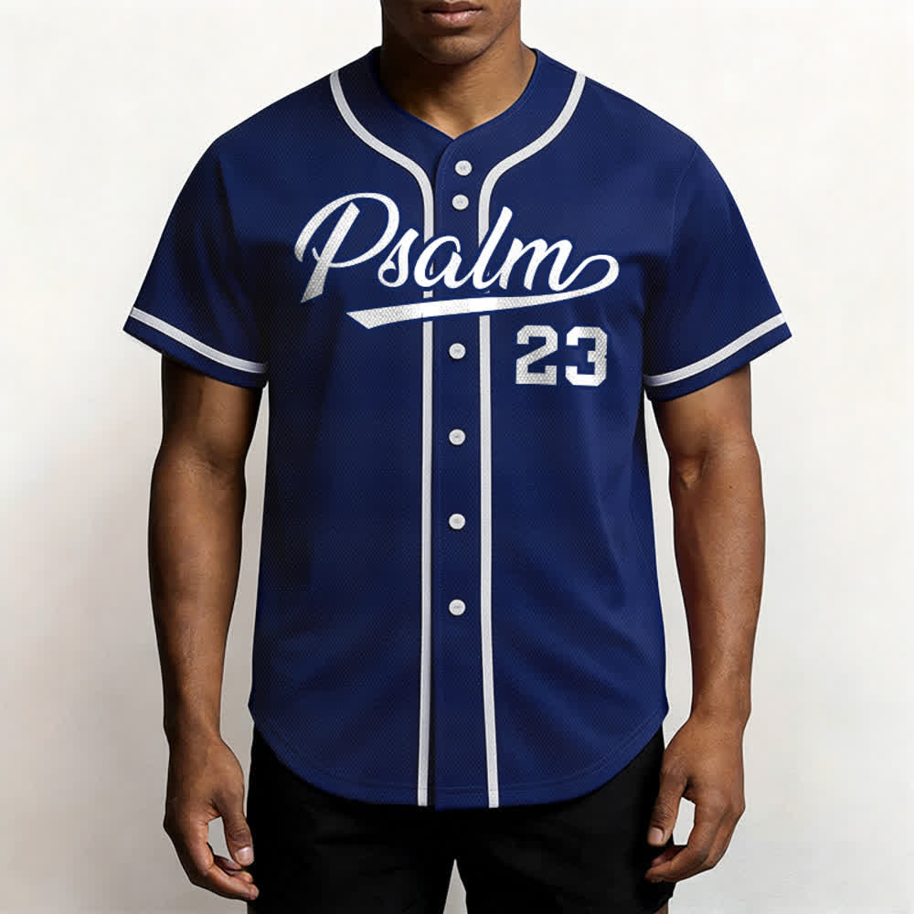 Christianartworkshop Salmo 23 Maglia da baseball della squadra con versetto biblico blu navy - image 6