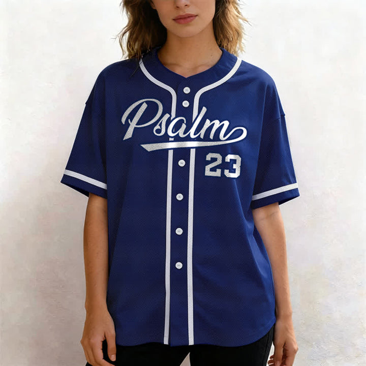 Christianartworkshop Salmo 23 Maglia da baseball della squadra con versetto biblico blu navy - image 4