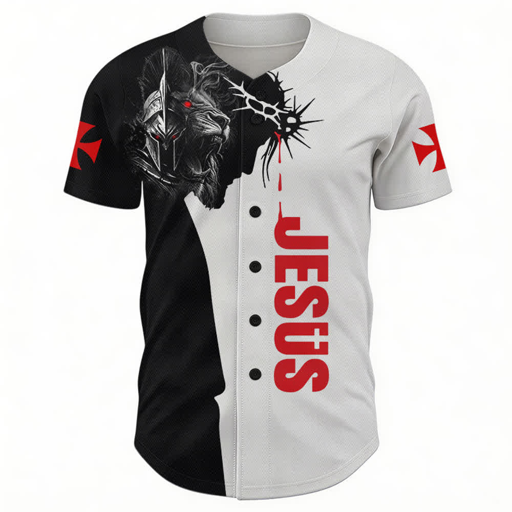Christianartworkshop Maglia da baseball da strada con leone e spina di Gesù in tonalità divise - image 2