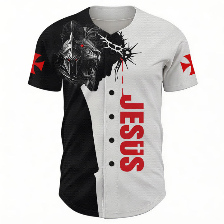 Christianartworkshop Maglia da baseball da strada con leone e spina di Gesù in tonalità divise - image 2