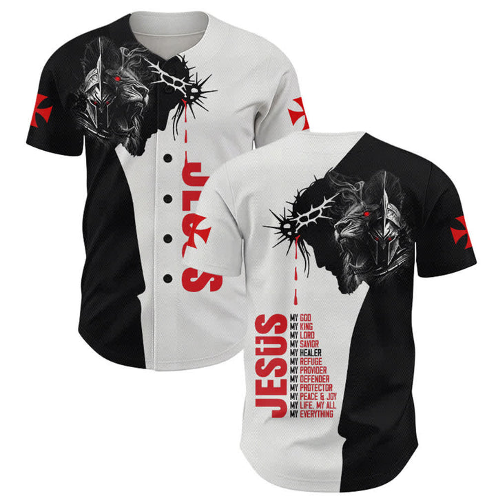 Christianartworkshop Maglia da baseball da strada con leone e spina di Gesù in tonalità divise - 5XL - image 0
