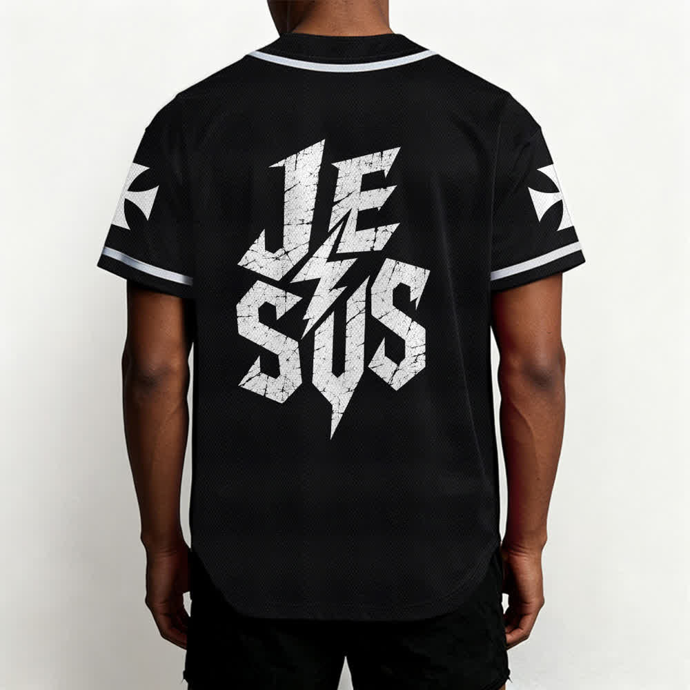 Christianartworkshop Jesus Highway To Heaven Maglia da baseball nera effetto invecchiato - image 5