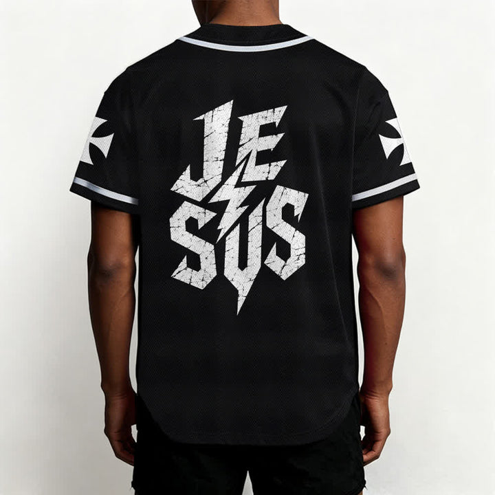 Christianartworkshop Jesus Highway To Heaven Maglia da baseball nera effetto invecchiato - image 5