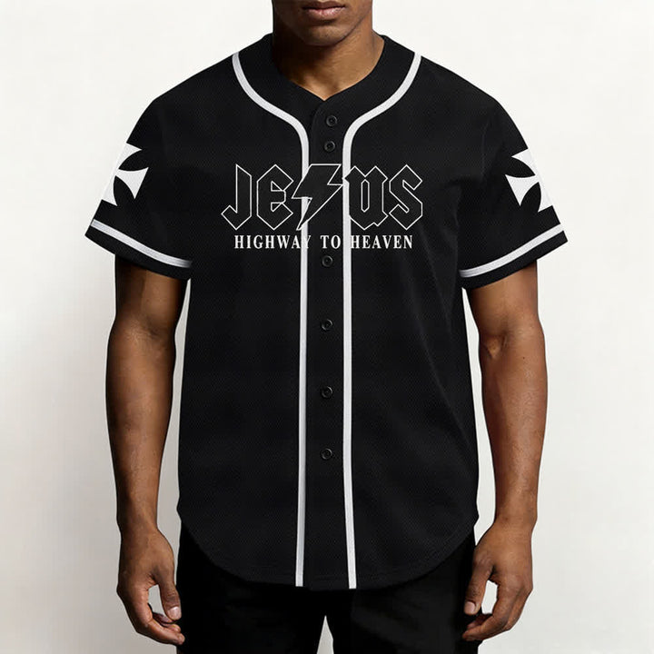 Christianartworkshop Jesus Highway To Heaven Maglia da baseball nera effetto invecchiato - image 6