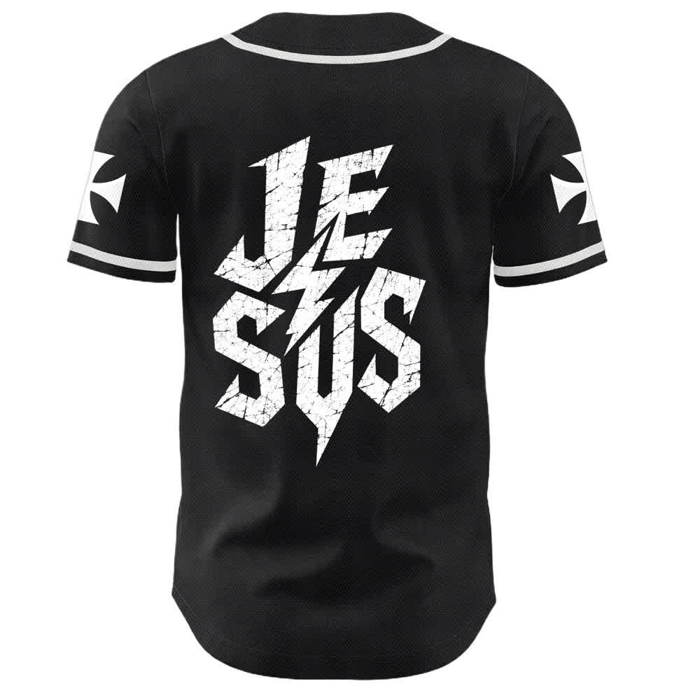 Christianartworkshop Jesus Highway To Heaven Maglia da baseball nera effetto invecchiato - image 1