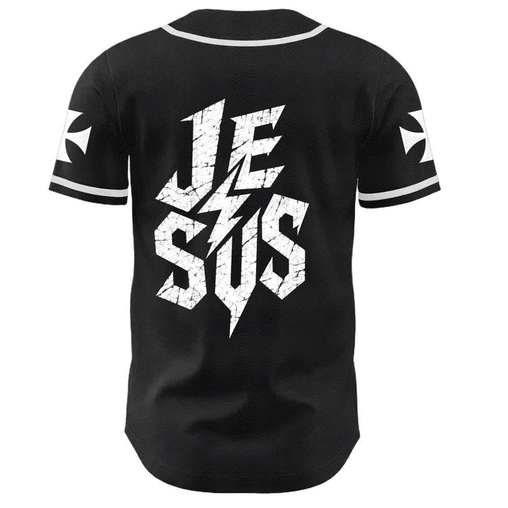 Christianartworkshop Jesus Highway To Heaven Maglia da baseball nera effetto invecchiato - image 1