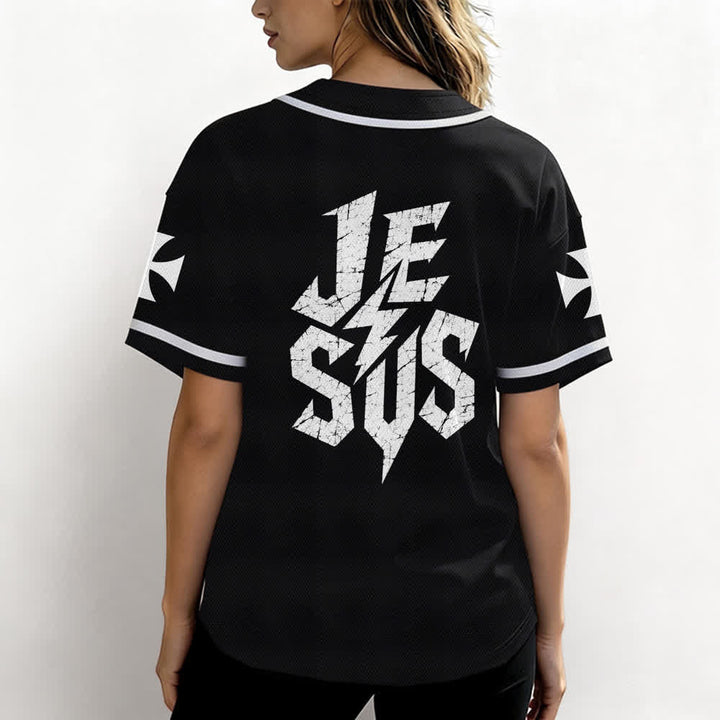 Christianartworkshop Jesus Highway To Heaven Maglia da baseball nera effetto invecchiato - image 3