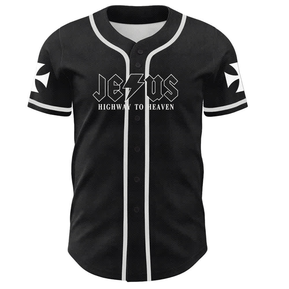 Christianartworkshop Jesus Highway To Heaven Maglia da baseball nera effetto invecchiato - image 2