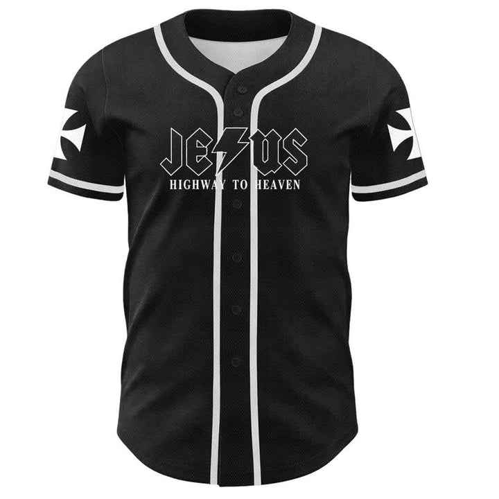 Christianartworkshop Jesus Highway To Heaven Maglia da baseball nera effetto invecchiato - image 2